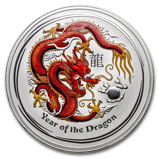 2012 Australia 1 kilo Silver Dragon Gemstone Eye BU (Colorized) 2012 Australia 1 kilo Silver Dragon Gemstone Eye BU (Colorized)